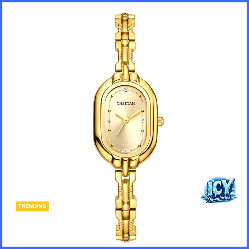 Gold-Toned Stainless Steel Bangle Watch with Numeral Dial Waterproof